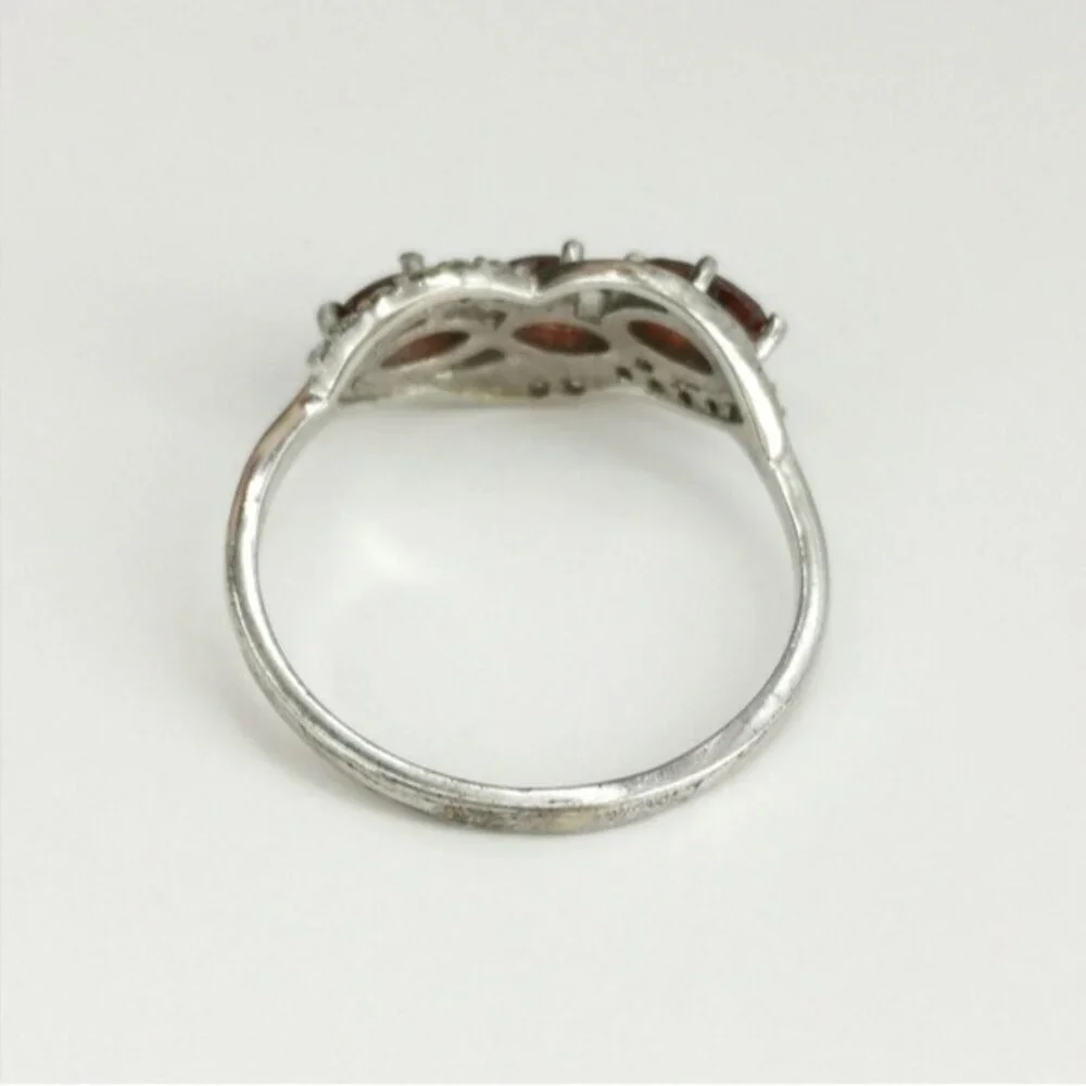 Garnet Diamond  Ring sterling silver size 8.5